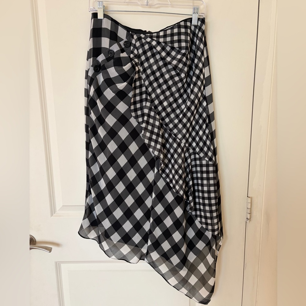 Self-Portrait Black and White Asymmetrical Gingham Wrap Skirt - Picture 2 of 8